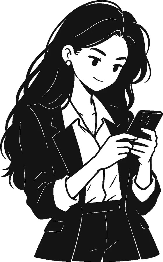 Illustration: a coach smiling at lead alerts on her phone