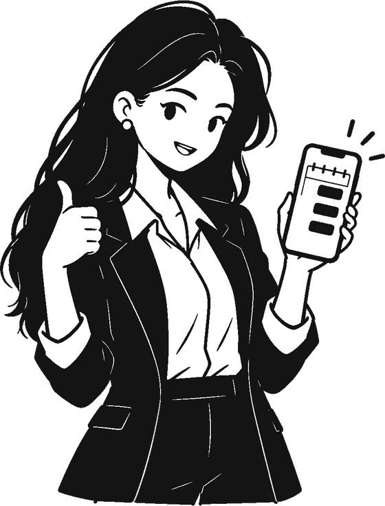 Illustration: a coach giving a thumbs up with a full calendar on her phone
